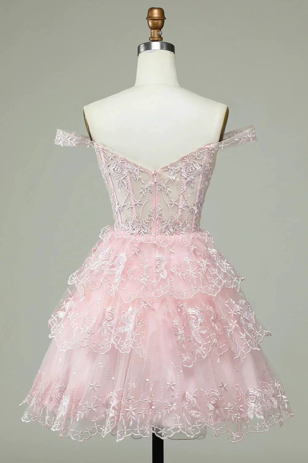 Pink Off The Shoulder Corset Homecoming Dress With Lace (ZD12062)