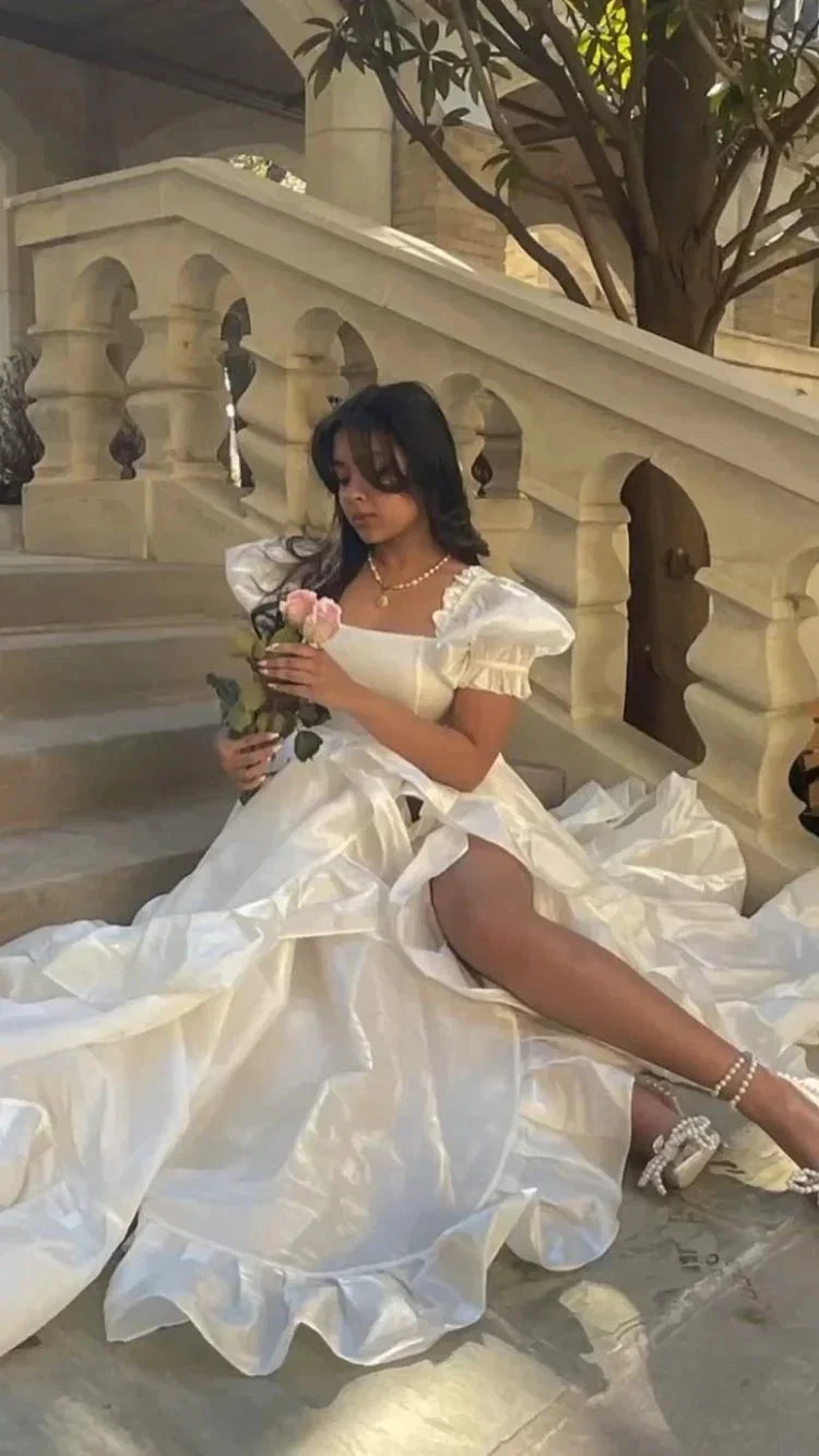 Vintage White Satin Wedding Dress,White Bridal Dress Y2373 by simplepromdress