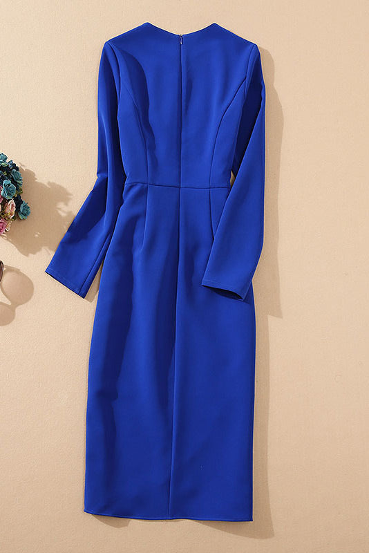 Queen Letizia of Spain Royal Blue Knee Length Dress - Fashionpara