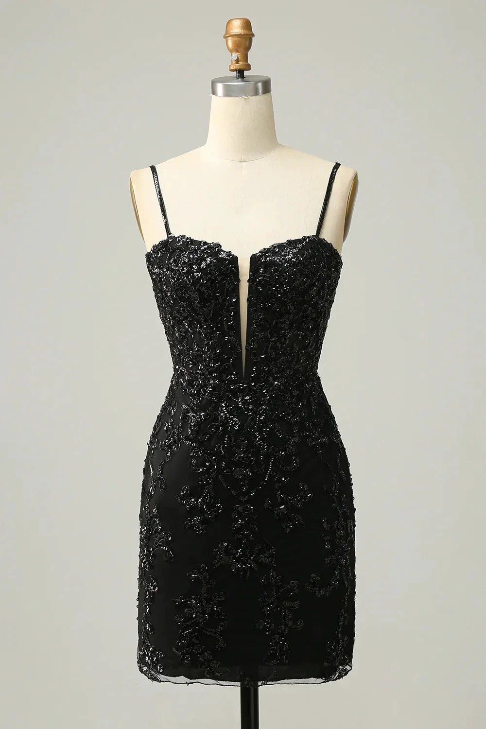 Sequins Spaghetti Straps Black Short Homecoming Dress Y3072 by simplepromdress