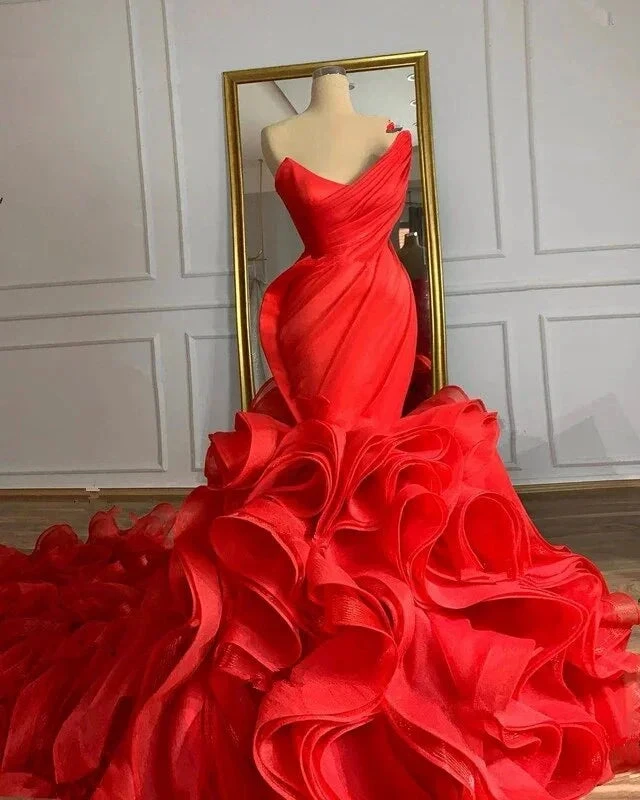 Women's Mermaid Wedding Dress Gothic Organza Corset Cascading Ruffles Back Train Brides Dress Y988 by simplepromdress