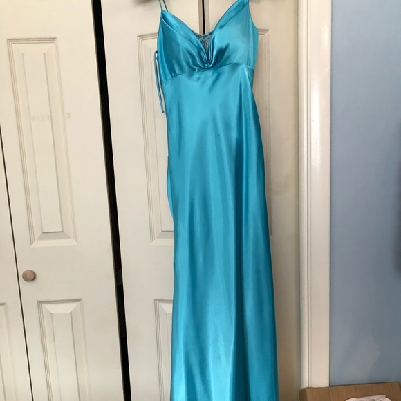 Simple Blue Spaghetti Straps Satin Mermaid Evening Dress Formal Prom Dress Y8404 - View 2 | VelvetHem