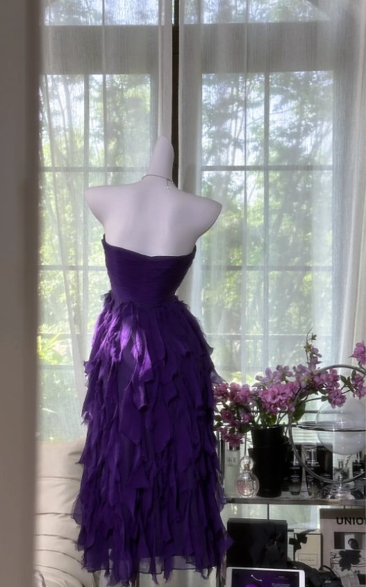 BeautifuL Sweetheart Neck Purple Chiffon Layered Long Prom Dress Formal Evening Dress - View 4 | FashionDia