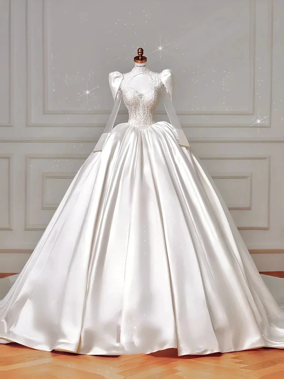 Gorgeous White Satin Lace Appliques A Line Wedding Dress,Formal Prom Dress (ZD13755)