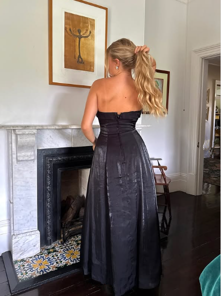 Simple Black Strapless A Line Evening Dress Long Prom Dress Y8303 - View 6 | VelvetHem