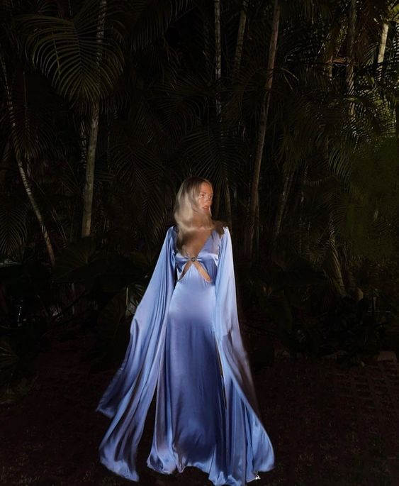 Fashion Blue A LIne Party Evening Dress Long Satin Prom Dress