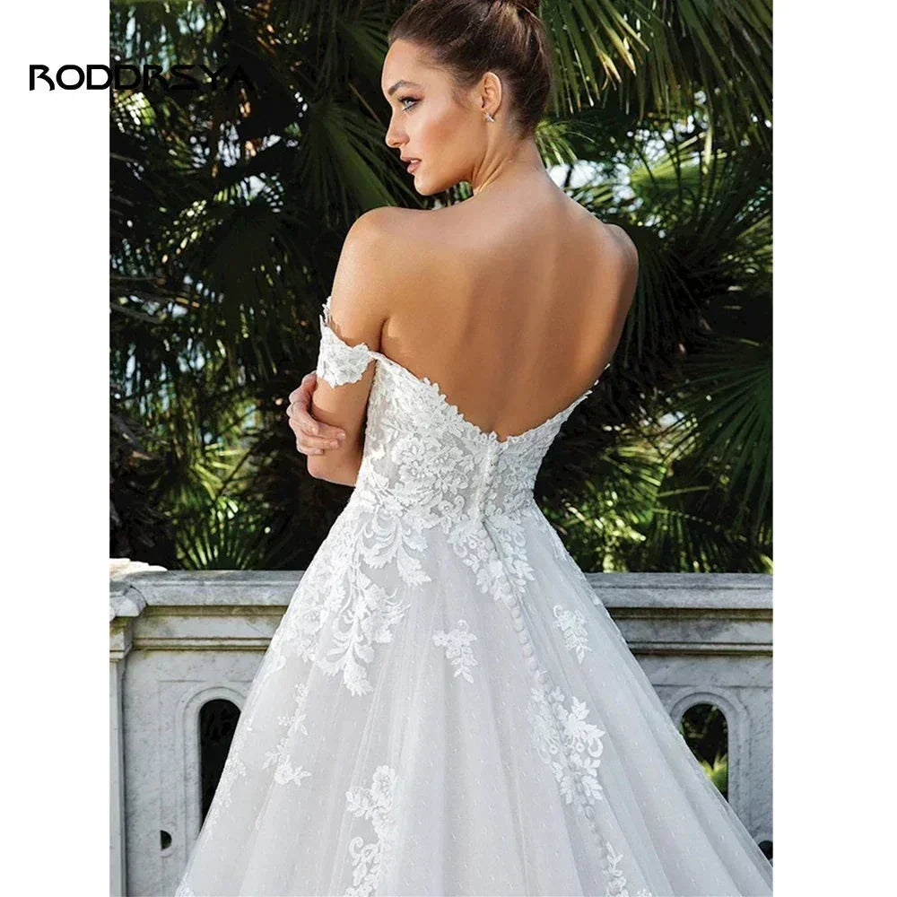 RODDRSYA Elegant A-line Lace Wedding Dresses For Women Appliques Off-Shoulder Bridal Gown Backless Sweep Train Vestidos De Noiva (ZD13335) - View 3 | VelvetHem