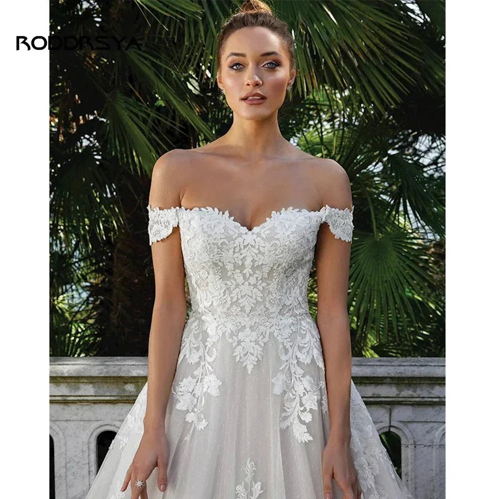 RODDRSYA Elegant A-line Lace Wedding Dresses For Women Appliques Off-Shoulder Bridal Gown Backless Sweep Train Vestidos De Noiva (ZD13335) - View 4 | VelvetHem