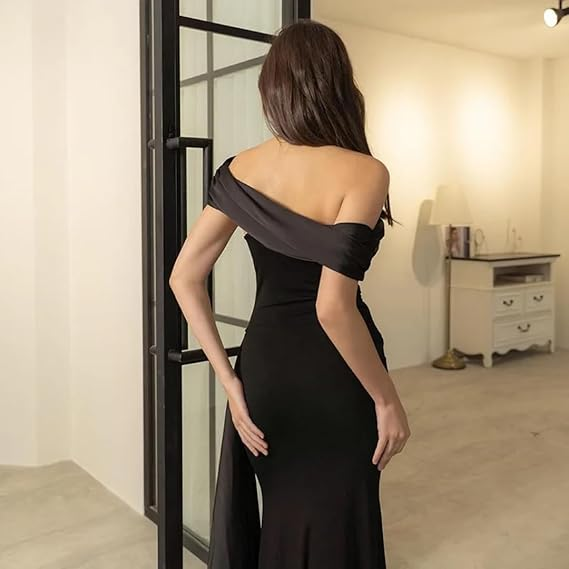 Black Off-the-Shoulder Long Mermaid Party Dress Prom Dress - View 5 | FashionDia