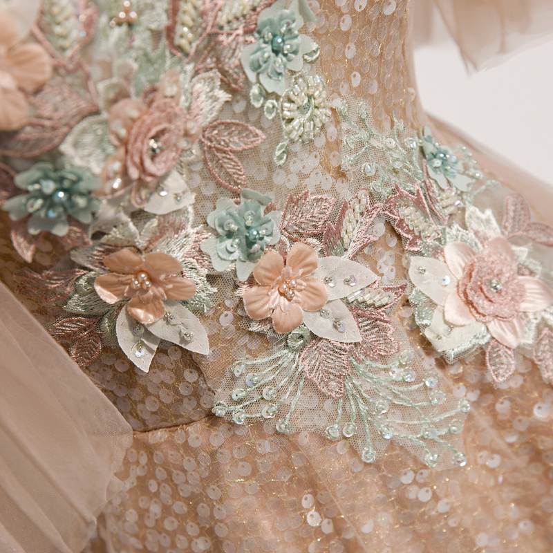 Champagne sequins tulle prom dress formal dress