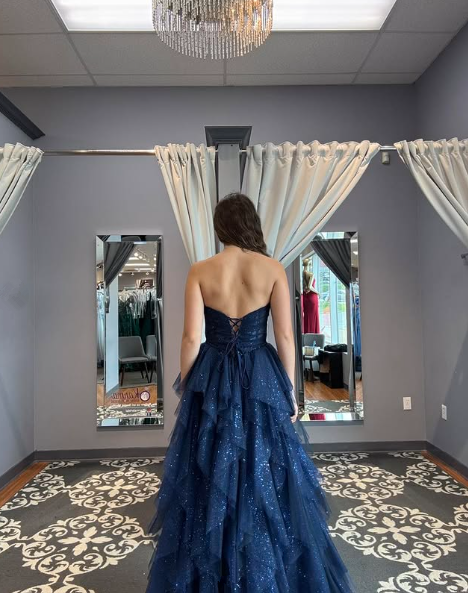 Sparkly Tulle Sequins Evening Dress Navy Blue A Line Prom Dress Y8146 - View 2 | VelvetHem