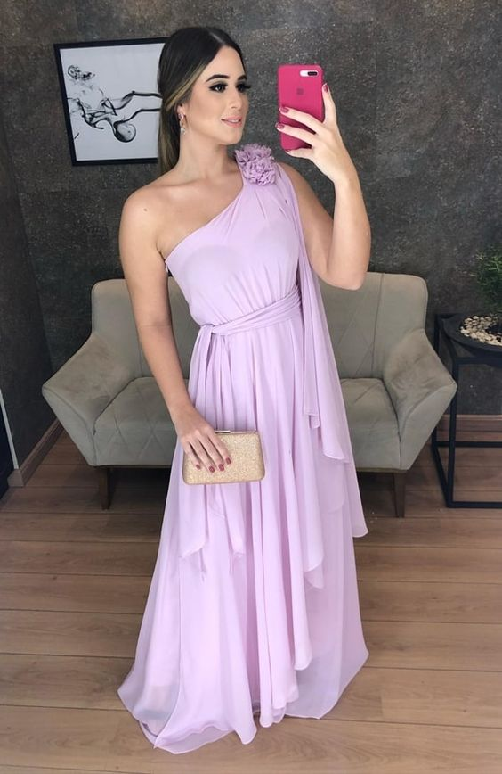 One Shoulder A-line Prom Dress,Wedding Guest Outfit