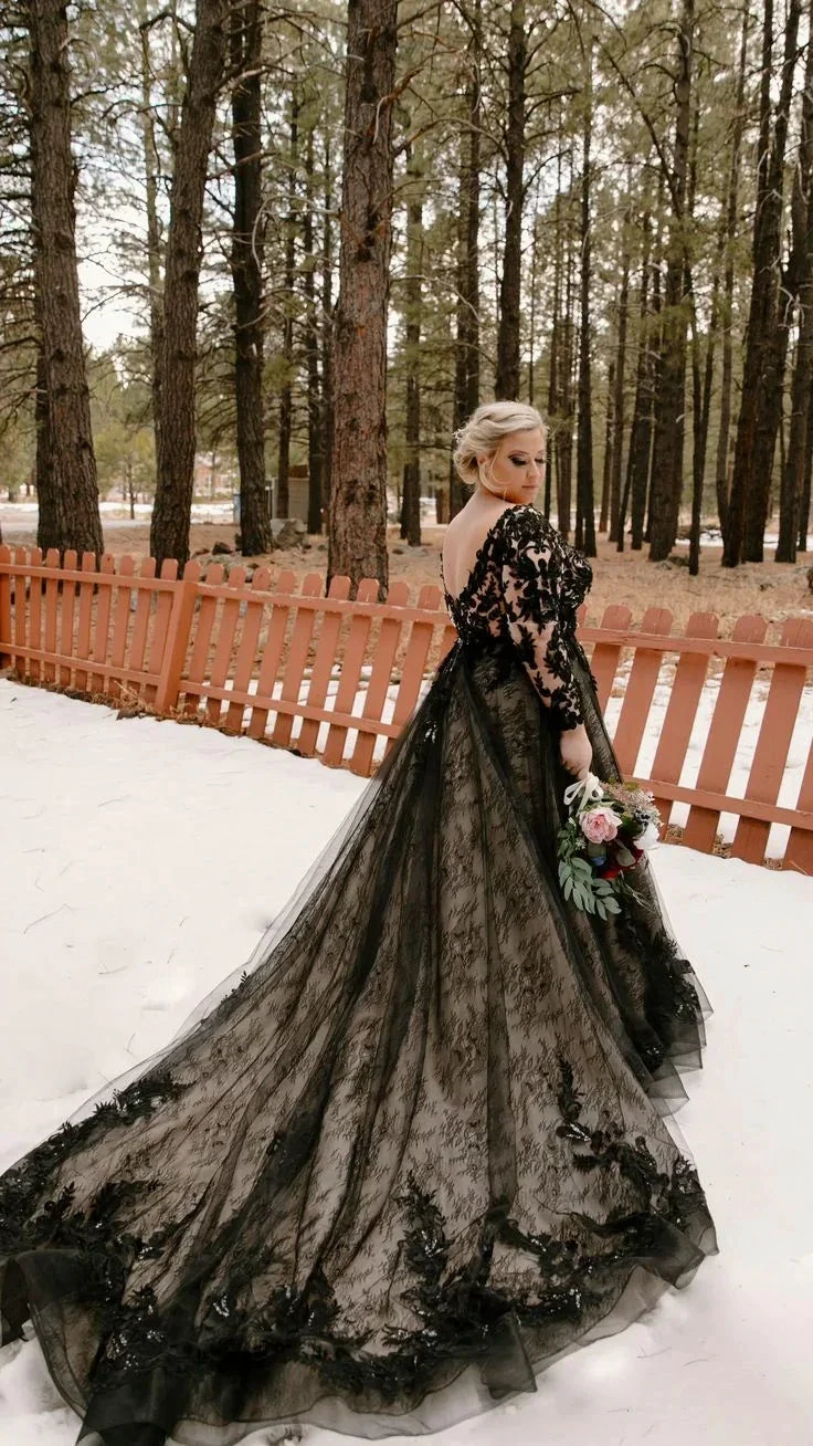 Glamorous Black Lace Wedding Dress,Gothic Bridal Gown Y7353 by simplepromdress