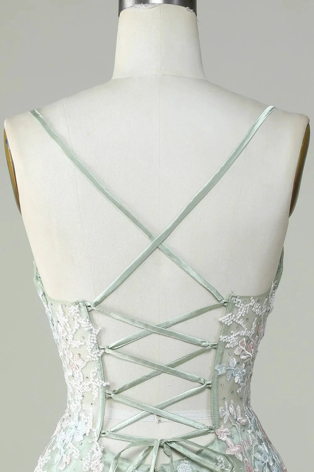 Dusty Sage Spaghetti Straps Homecoming Dress With Criss Cross Back (ZD11808)