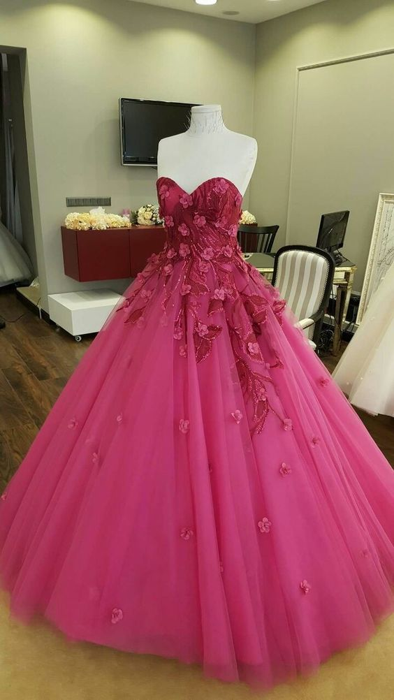 Sweetheart Neck Tulle Elegant Simple Floral Ball Gown Sweet 16 Dress