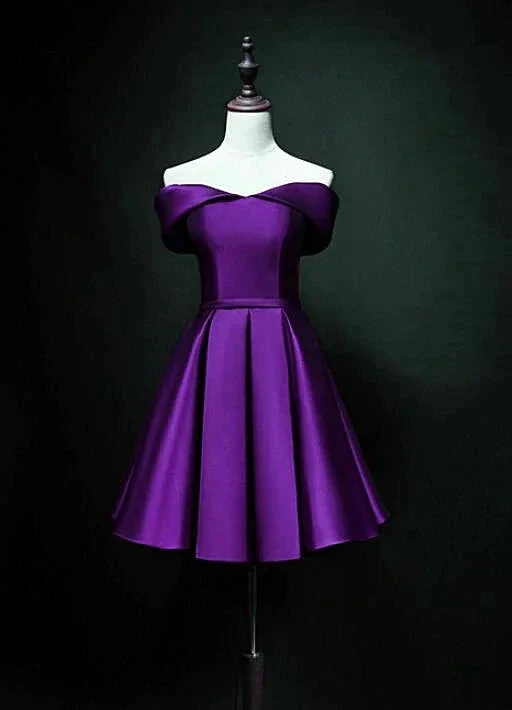Purple Sweetheart Satin Off Shoulder Homecoming Dresses Y855 by simplepromdress
