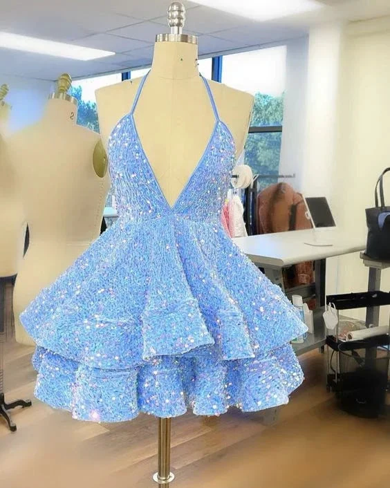 Blue Sequin Short Party Dress Homecoming Dress Y1408 by simplepromdress