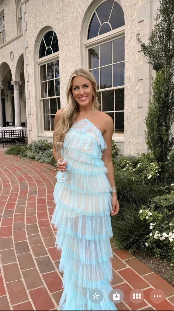 Gorgeous Floor-Length Halter Tulle Prom Dress With Layers ,Tulle Formal Gown