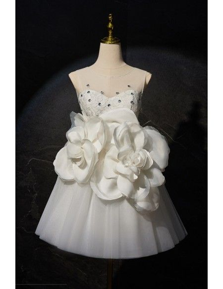 Elegant White Sweetheart Tulle Short Homecoming Dress Formal Birthday Outfits With Flowers - FashionDia