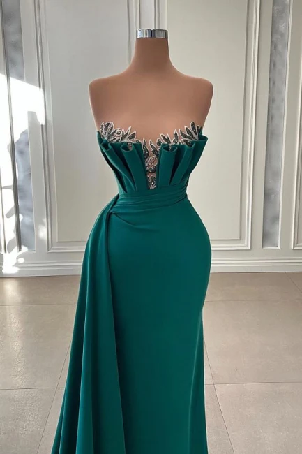 Elegant Dark Green Strapless Mermaid Long Prom Dress Evening Dress Y1920 - VelvetHem