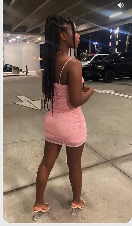 Pink Sleeveless Spaghetti Straps Dress Sexy Pink Homecoming Dress (ZD12444)