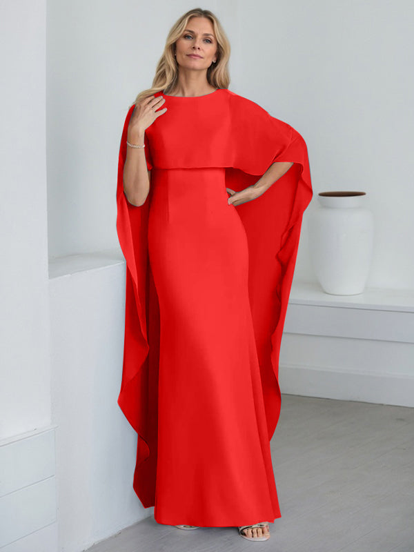 Sheath Scoop Floor-Length Chiffon Mother of the Bride Dress With Cascading Ruffles