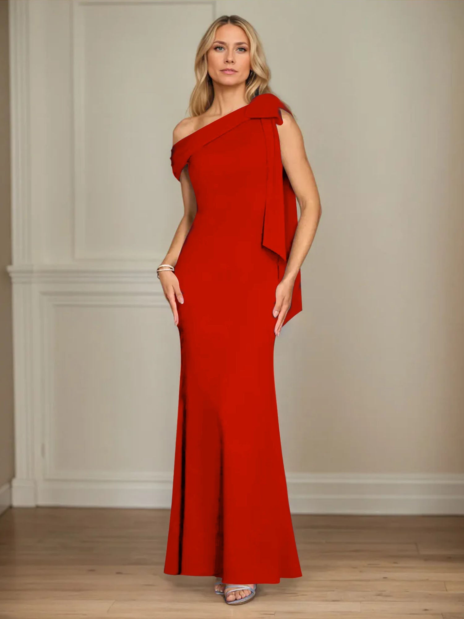 Trumpet/Mermaid One Shoulder Sleeveless Stretch Crepe Mother of the Bride Dress With Bow
