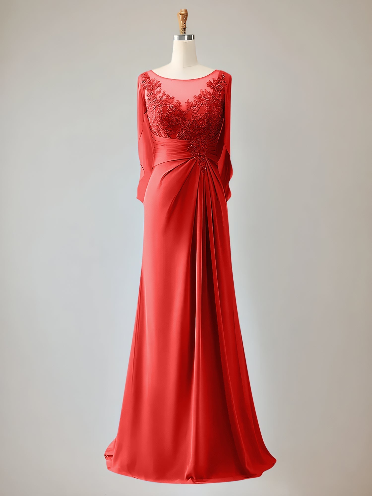 Trumpet/Mermaid Scoop Neck 1/2 Sleeve Chiffon Mother of the Bride Dress With Beadings