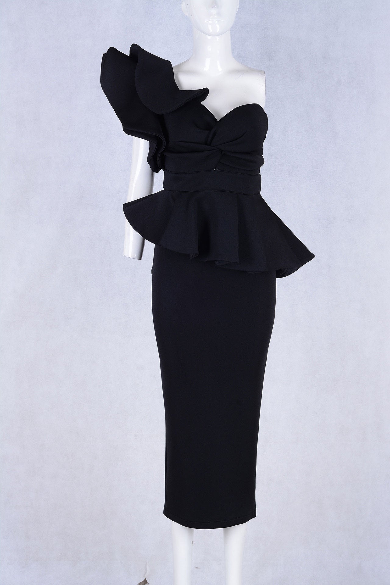 Red One-shoulder Ruffled Bodycon Prom Dress - Fashionpara