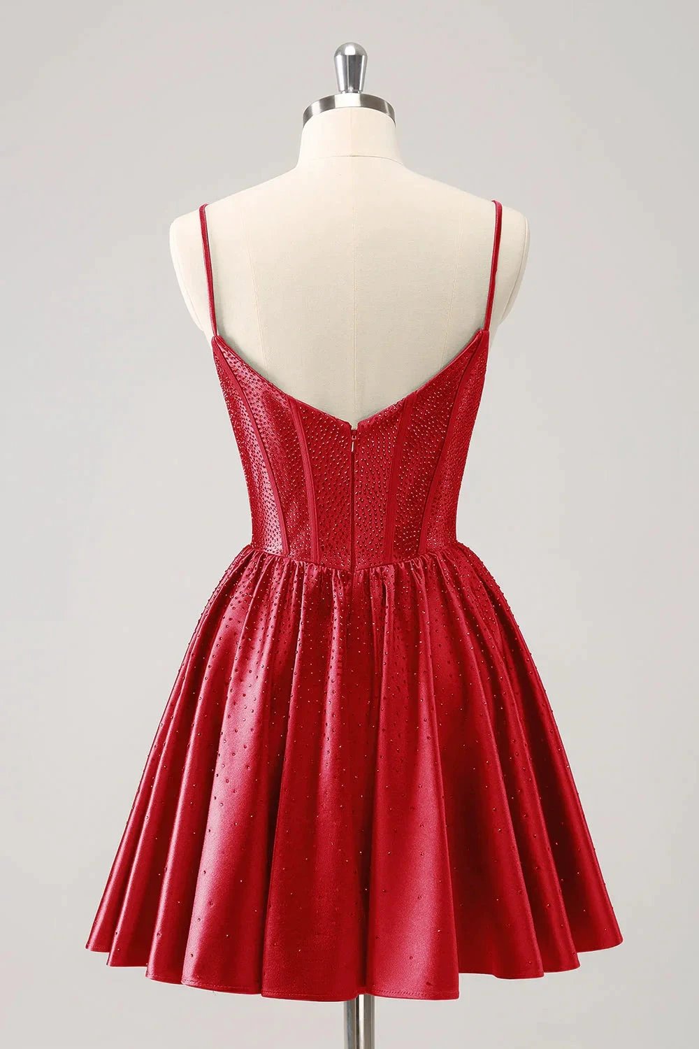 Cute Red A Line Spaghetti Straps Ruffle Corset Short Homecoming Dress with Beading (ZD11436)