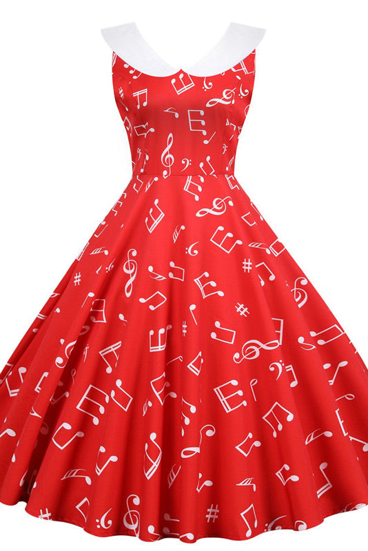 Red Sleeveless Print Swing Dresses - Fashionpara