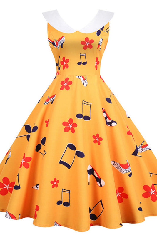 Red Sleeveless Print Swing Dresses - Fashionpara