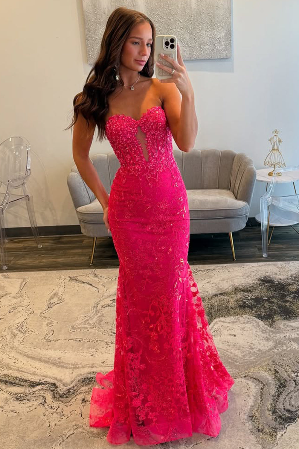 Charming Fuchsia Mermaid Sweetheart Backless Corset Prom Dress With Appliques