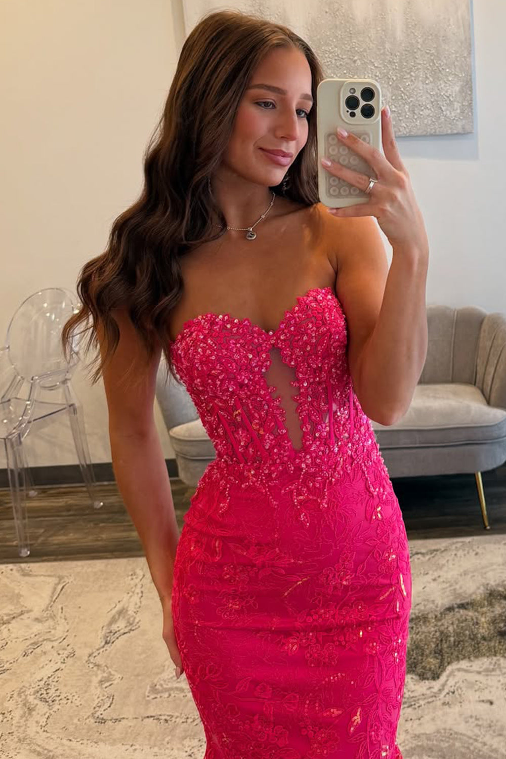 Charming Fuchsia Mermaid Sweetheart Backless Corset Prom Dress With Appliques