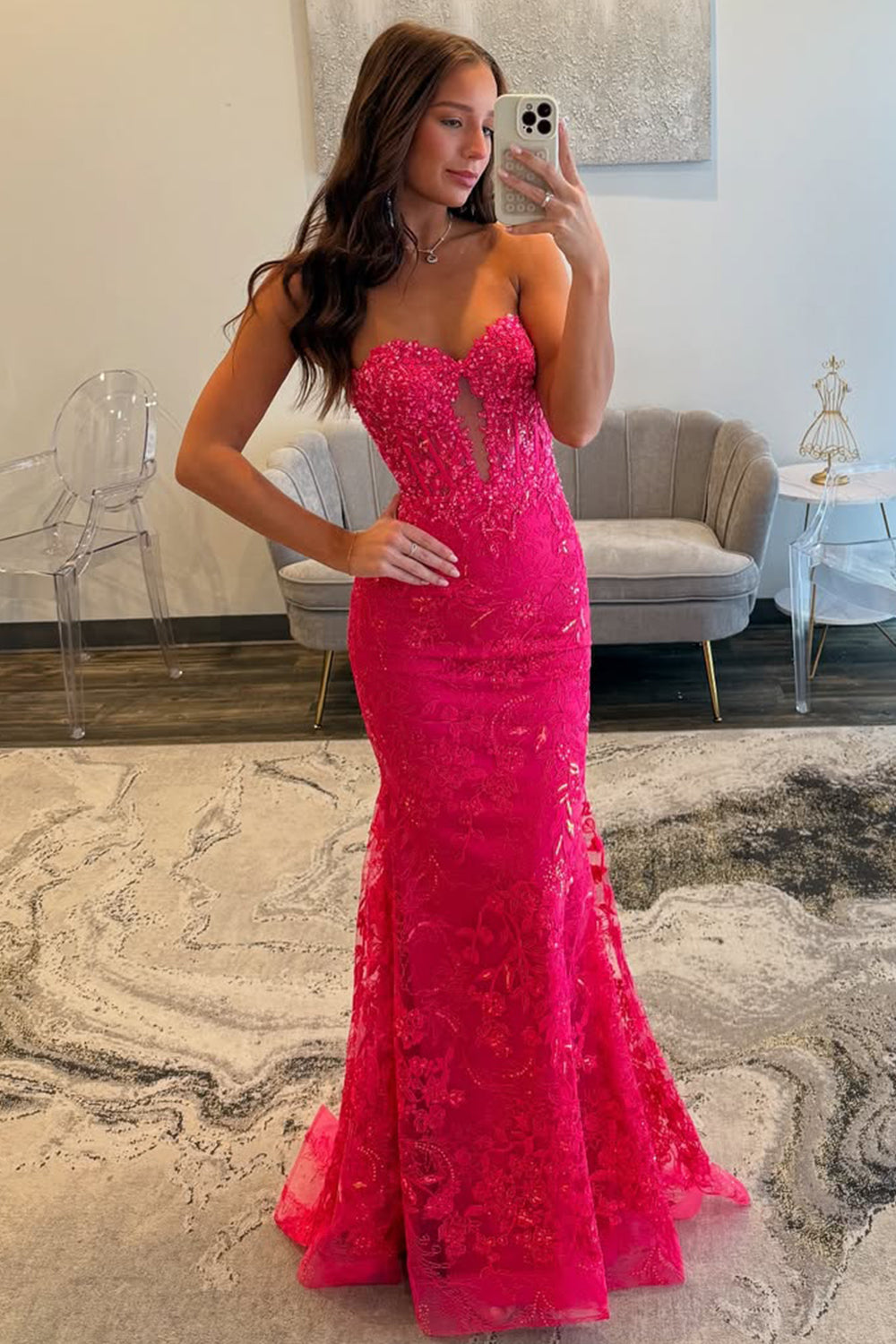 Charming Fuchsia Mermaid Sweetheart Backless Corset Prom Dress With Appliques