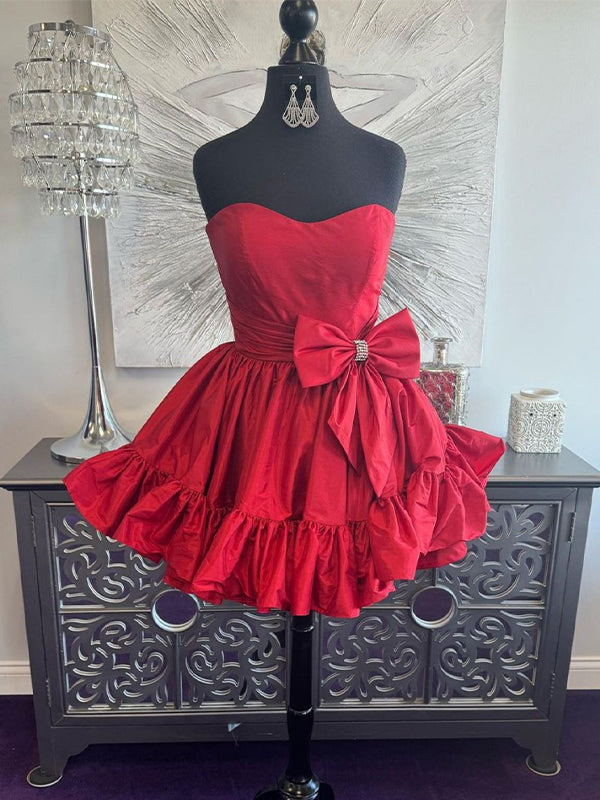 A-Line Strapless Short Satin Homecoming Dress With Bowknot