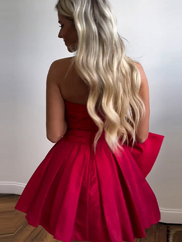 A-Line Strapless Short Satin Homecoming Dress With Bowknot