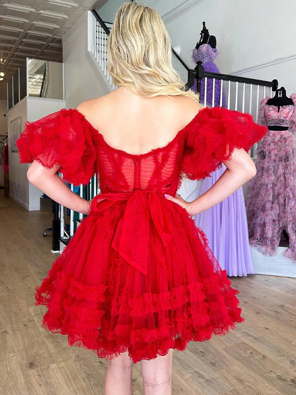 A Line Off the Shoulder Corset Homecoming Dress