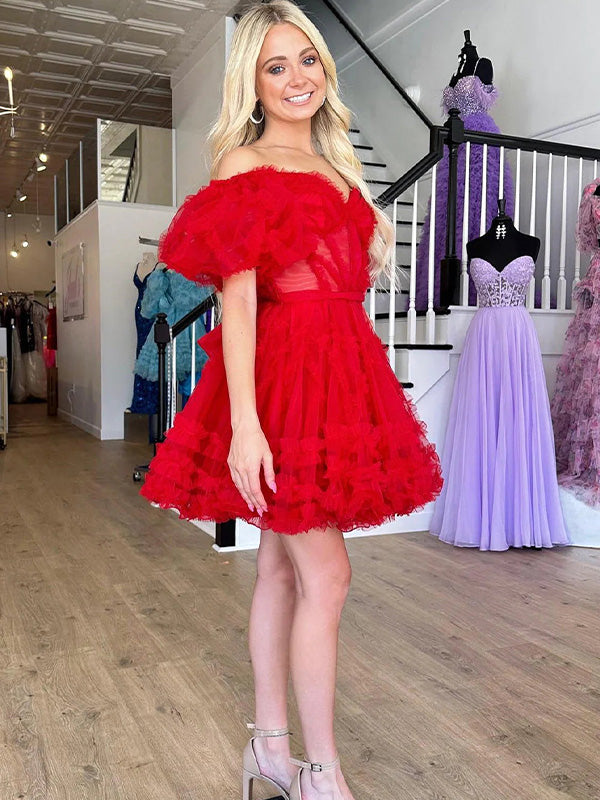 A Line Off the Shoulder Corset Homecoming Dress