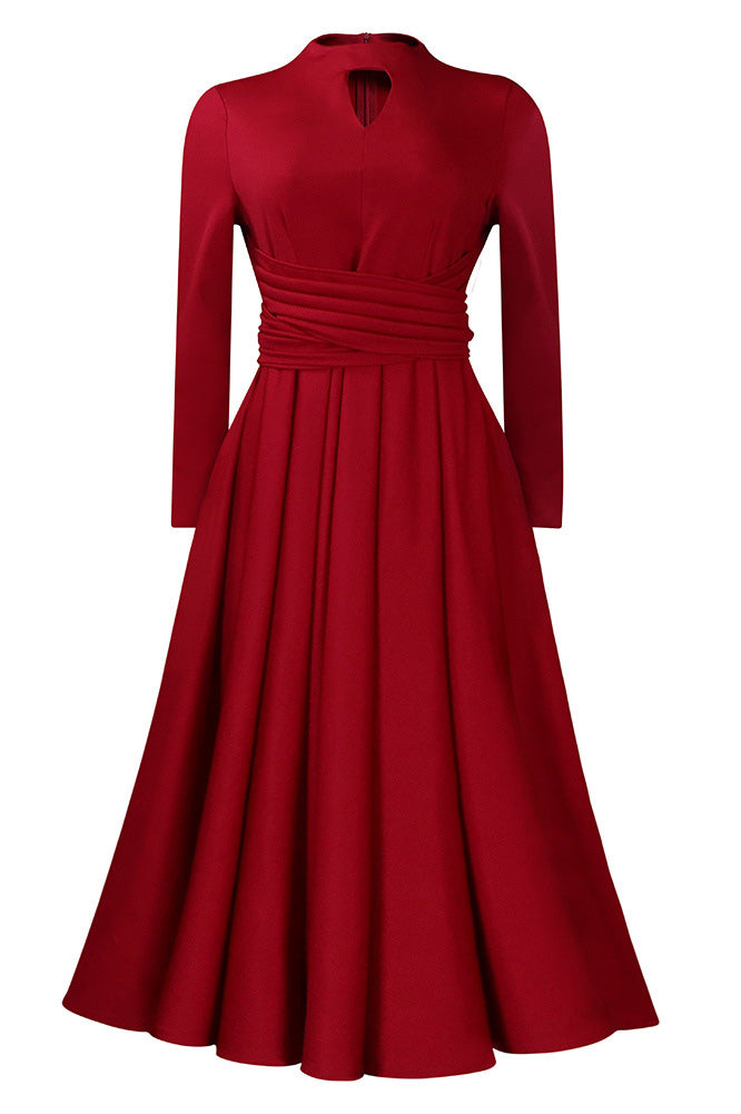 Little Black Midi A-Line Long Sleeve Dress - Fashionpara