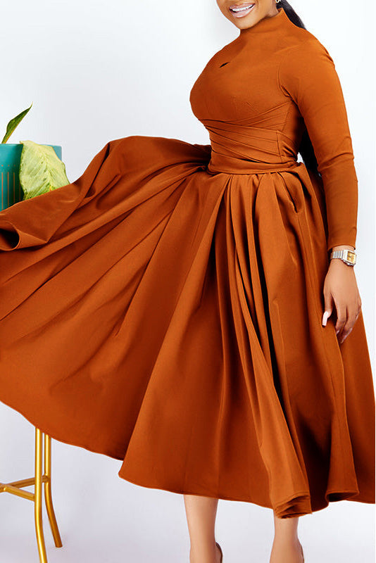 Little Black Midi A-Line Long Sleeve Dress - Fashionpara