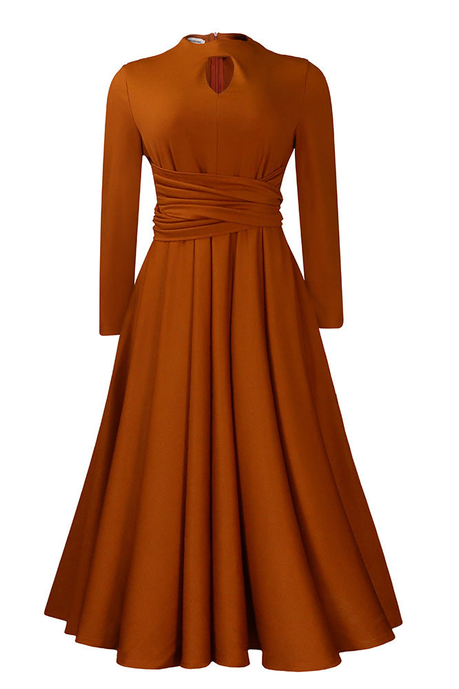 Little Black Midi A-Line Long Sleeve Dress - Fashionpara