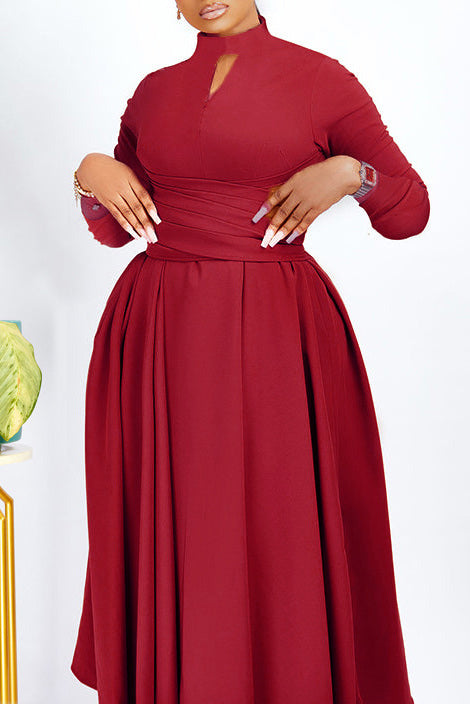 Little Black Midi A-Line Long Sleeve Dress - Fashionpara