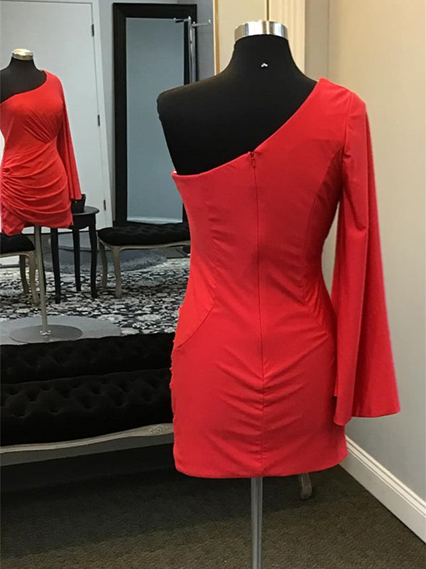 One Shoulder Ruched Tight Short Homecoming Dress
