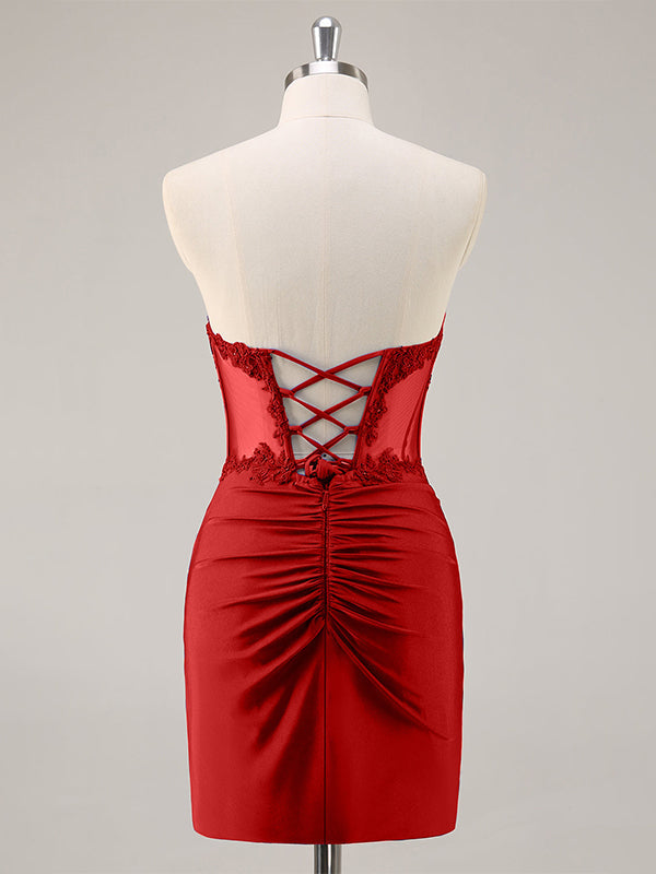 Strapless Corset Ruched Sequins Short Tight Homecoming Dress