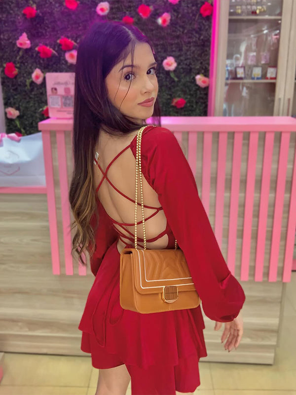 Sweetheart Long Sleeves Tiered Short Homecoming Dress
