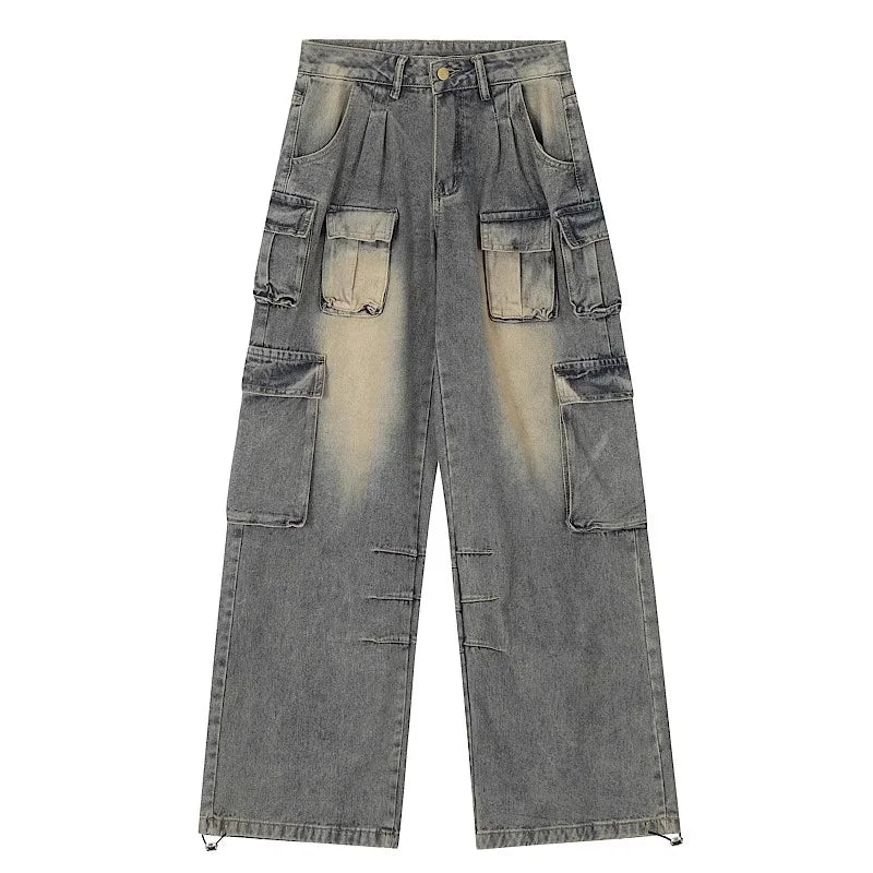 Retro Autumn Women's MultiPocket Design High Street Jeans