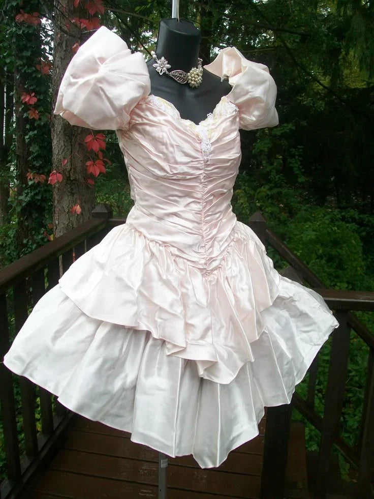 Retro Pink Satin Short Birthday Dress A-Line Homecoming Dress