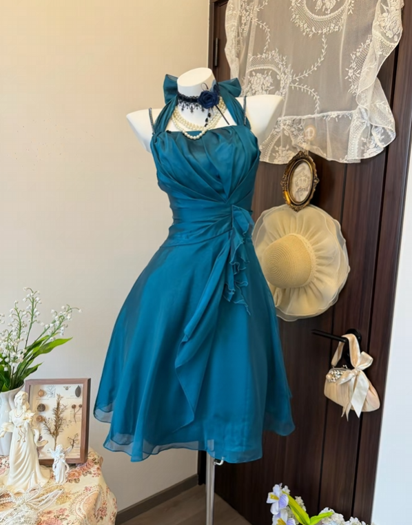 Retro Teal A-Line Homecoming Dress Ruffled Short Party Dress
