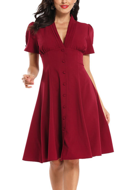 Retro V-neck Single Breasted Prom Dress - Fashionpara